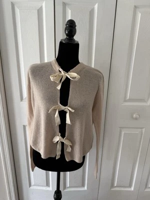 NWT ZARA Beige Wool/Alpaca Tie Front Long sleeve Cardigan Size M