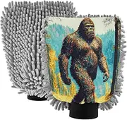 XYMZR Digital Paint Sasquatch Absorbent Microfiber Car Wash Mitt, Funny Cute Anime Scratch Free for Cars Cleaning, Home Cleaning Mitts, 2 Pack, 10.24” L x 7.09” W