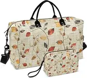 [ZRYSMY] Duffel Bag for Traveling, Autumn Leaves Retro Brown Travel Bag Gym Bag, with Multiple Interior Pockets Shoulder Weekender Bag for Women Men with Toiletry Bag 20.5L x 1.9W x 13.8H