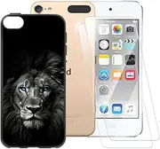 Printed TPU Case + 2-Pack Tempered Glass Screen Protector Compatible with iPod Touch 5, Artistic Slim Shockproof Cover, Anti-Scratch, Full Protection