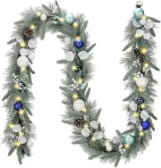 Valery Madelyn Silver Blue Pre-Lit Christmas Garland Christmas Ornaments with...