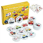 Wooden Match Memory Game for Kids, Protado 24Pc Memory Matching Cards with 5 Pc Tattoo Stickers, Educational Memory Matching Game for Pre-Kindergarten Early Learning Development Girls and Boys-Vehicle