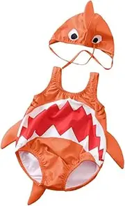 [Generic] Bathing Suits for Girls Bikinis Toddler Baby Boys Girls 1 Piece Swimsuit Cartoon Swimwear Bathing Suit+Hat 10 One