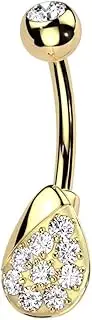 [Pierced Owl] 14GA 316L Stainless Steel CZ Crystal Paved Teardrop Belly Button Ring