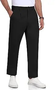 [MoFiz] Mens Casual Golf Pants Classic Fit Linen Cotton Lightweight Work Dress Pants with Pockets