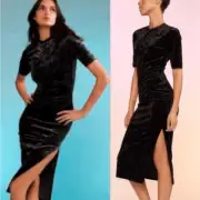 NWT Cynthia Rowley Crushed Velvet Midi Dress Size XS $395