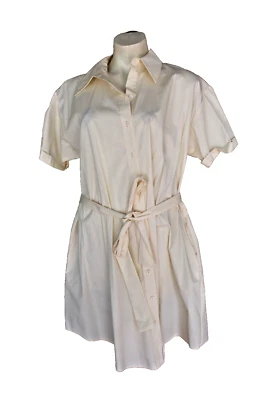QZ 22) BNWT SIZE 10 CUE CREAM BUTTON FRONT SHORT SLEEVE TIE SHIRT DRESS $285