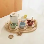 Silicone Tea Party Set Wooden Montessori Toys Mini Kitchen Utensils Kids Gifts