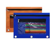 2 Pack Pencil Pouch 3 Ring, Zipper Pencil Pouches Case Binder Cosmetic Bag