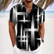 Men's Geometric Grid / Plaid Gradient Color Shirt Summer Shirt Button Up Shirt Short Sleeve Fashion Casual Outdoor Vacation Dailywear Summer Spring Turndown 3D