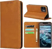 Cavor for iPhone 12 mini Case,Cowhide Pattern Leather Case Magnetic Wallet Cover with Card Slots(5.4") -Light Brown