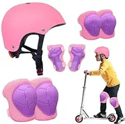 Kids Helmets and Pads Set - Adjustable Kids Scooter Helmets - Adjustable Toddler Helmets with Knee and Elbow Pads Wrist Guards for Boys Girls 3-10 Years