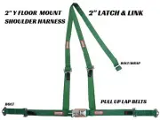SEATBELT 3 POINT PULL UP LAP BELTS LATCH LINK Y FLOOR HARNESS BOLT IN DARK GREEN