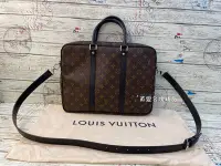 在飛比找Yahoo!奇摩拍賣優惠-《真愛名牌精品》LV M52005 原花黑邊雙條 電腦公事包