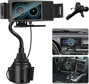 YUPENLAI Wireless Car Charger for Z Fold 6/5/4/3, Dual Coil Cup Holder Phone Mount for Tesla, Fast Charging Auto Clamping Auto Rotation 90° Air Vent Mount for iPhone 16/15/14/13/12 Serie