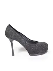 Black Textured Glitter Heels