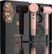 [Aina] Hair Dryer, Blow Dryer with Diffuser Brush Comb for Women - BLDC Hair Dryer - Brushless Motor, 110,000 RPM Lightweight, Ionic Travel, 3 Magnetic Attachments(Pink)