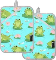 Kitchen Pot Holders Heat Resistant Cartoon Green Frog Potholders for Kitchens with Pockets Oven Hot Pads for Kitchen Oven Mitts 2 Pack