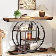 Tribesigns 105cm Console Table, 4-Tier Entryway Console Table with Geometric Base, Narrow Hall Table with Storage Shelves for Living Room, Hallway, Foyer, Rustic Brown