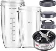 [Equust] 6-pieces Blender Replacement Parts, 32oz & 24oz Cups Extractor Blade with Stay-fresh Lid To-Go Lid and Lip Ring, Replacement Cups for Nutri Bullet Blenders 600w & Pro 900w