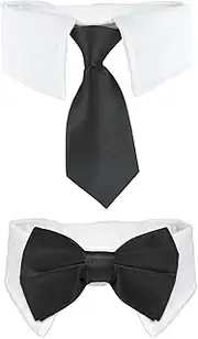 Cat Tuxedo, KOOLMOX Adjustable Suit White Collar with Formal Bows and Ties for Pet, Black Tiefor Small Medium Boy Cats Dogs Tuxedo Tux Outfits, Wedding Birthday Valentines Day Costumes, 2 Pack Black