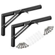 2 Pcs 12 Inch Folding Shelf Brackets Iron Collapsible Shelf Bracket, Black