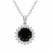 8.0mm Onyx and White Topaz Frame Pendant in Sterling Silver