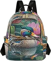 [WOIWB] Womens Fashion Backpack Mandarin Duck Pool Print Ladies Travel Daypack Small Size