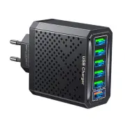 5V3A 6-Port USB Charger 6USB-A QC3.0 Fast Charging Wall Charger Adapter EU Plug for iPhone 15 14 13 for Xiaomi 14pro for