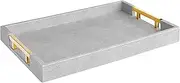Home Redefined Modern Elegant 18"x12" Rectangle Grey Glossy Shagreen Decorative Ottoman Coffee Table Perfume Living Room Kitchen Serving Tray with Gold Polished Metal Handles by for All Occasion's