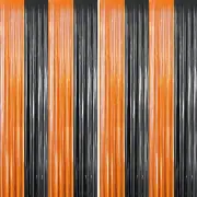 2 Packs 3ft x 8.4ft Orange Black Metallic Tinsel Foil Fringe Curtains Photo Boot