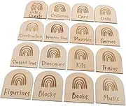 KONTONTY 16pcs Wooden Storage Box Labels for Rainbow Playroom Organizer Tags for Easy Organization and Labeling Stylish and Functional Box Markers