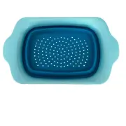 Collapsible Colander Blue Silicone Strainer Extendable Handles - Over the Sink