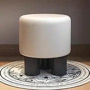 UPWONED Bedroom Makeup Stool, French Dressing Chair, Dressing Table Stool, Round Nail Art Chair, Compact Makeup Chair, Suitable for Multiple Spaces,White pu