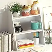 Desktop Organizer Rack, Desktop Bookcase, Office Desk Storage Shelf, Wood Bookshelf, Wooden Bookshelve A53 (White, 40X16.5X33CM)