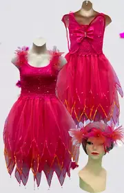 Adult Fairy Dress Costume Women's Fairy Costume With Wings Fuchsia &Orange Size1