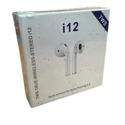 TWS-TRUE-WIRELESS-STEREO i12 EAR BUDS FOR AUTO PARING 5.0 WHITE NEW IN BOX