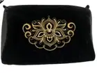 Makeup /Cosmetic Bag Black Velour Hand Made with Real Gold Threads from Russia