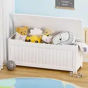Levede Kids Toy Box Storage Chest Cabinet White Container Clothes Organiser Children Unit Bookshelf Trunk Shelf Bedroom Wooden Bench (120cm x 40cm x 45cm (L x W x H), White)