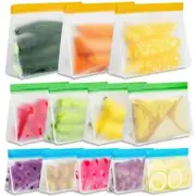 12 Pack Large Reusable Food Storage Bags Stand Up, Reusable Sandwich Gallon Freezer Bags Snack Bags for Meat Fruit Cereal Snacks