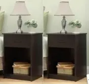 Espresso Nightstand -Set of 2- Side Table Bedroom Bedside Furniture Shelf Drawer