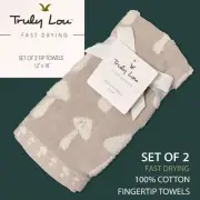 2PK New TRULY LOU Fast Drying Soft Fingertip Towels Taupe Beige Mushrooms