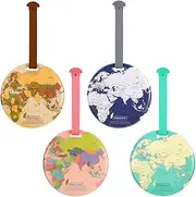 [MIVES] World map Travel Luggage Suitcase Labels,4Pcs World Map Luggage Tags,World Map Suitcase Tag Travel Luggage Labels,Portable Map Luggage Tag Travel Pendant Labels with Lanyard and Name Address Card