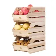 Wood Potato Onion Storage Bins - Wooden Stackable Produce Basket - Fruit Vege...