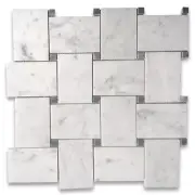 C667XP Carrara White Marble Large Basketweave Tile Bardiglio Gray Dots Polish
