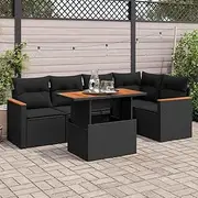 Patio Furniture Sets 5 Piece Garden Sofa Set with Cushions Black Poly Rattan Acacia