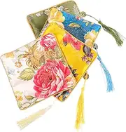 LOPUNER 4pcs Embroidered Tassel Jewelry Storage Bag with Zipper Soft Chinlon Travel Organizer Pouch for Necklaces Earrings Rings Stylish Accessories Lake