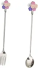 OHPHCALL 2Pcs Stainless Steel Dessert Fork and Spoon Japanese Style Tableware for Home Cafe and Restaurant Use Elegant Silverware for Fruits Ice and Desserts