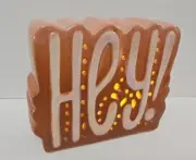 Ceramic "hey" Light-Up Tabletop Decor Figurine With LED, Brown/Tan/Beige/Pink