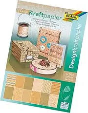 folia 13149 Design Kraft Paper Pad, 12 Sheets, DIN A4, Patterned Kraft Paper with Glitter Appliques